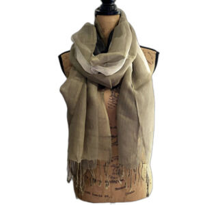 NWOT Vintage Echo Silk Blend Lightweight Scarf Green Stripe‎ Colorblock Fringe